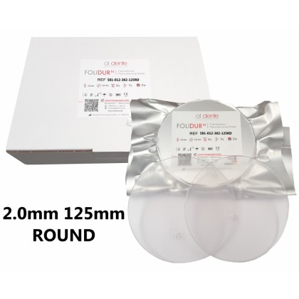 Aldente Folidur N Hard Splint / Aligner Material - 2.0mm (0.080”) - 125mm Round - Clear - 1 x Pack 10 (581-012-302-125RD) - SHORT DATE - OVERSTOCKED SPECIAL While Stock Lasts - EX 07/2024